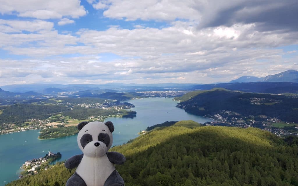 View of Klagenfurt from Pyramidenkogel, Wörthersee, Kärnten, Carinthia, Austria