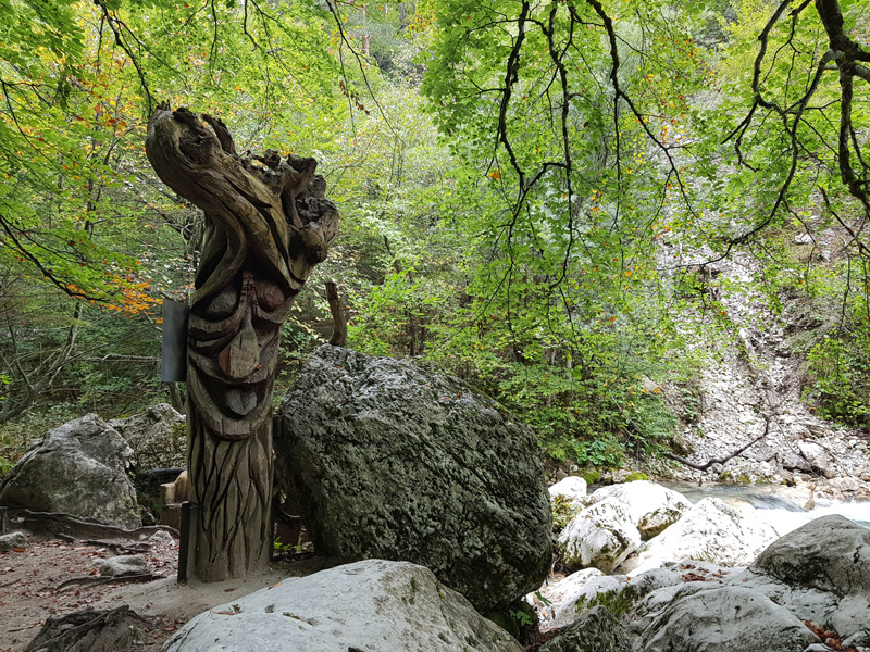 Mister Wong hiking the Tscheppaschlucht Canyon in Carinthia, Kärnten, Austria