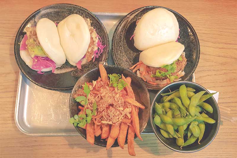 Bao, Sweet Potato Fries and Edamame at Bao Bar Vienna Austria