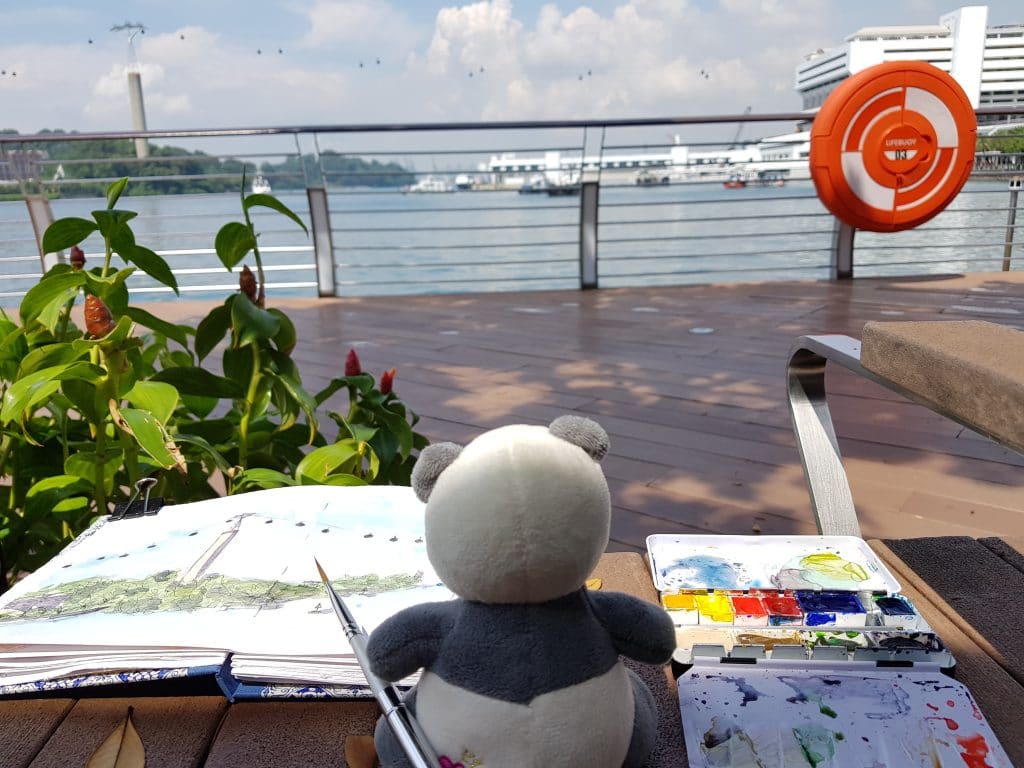 Mister Wong meets the Urban Sketchers Singapore at Sentosa Boardwalk